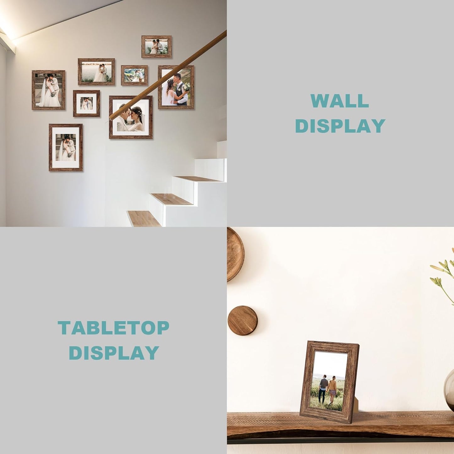 8.5x11 Picture Frame Set of 4, High Definition Real Glass Rustic Frame, Wood Photo Frames 8.5 by 11 Diploma Document for Wall Hanging and Tabletop Display