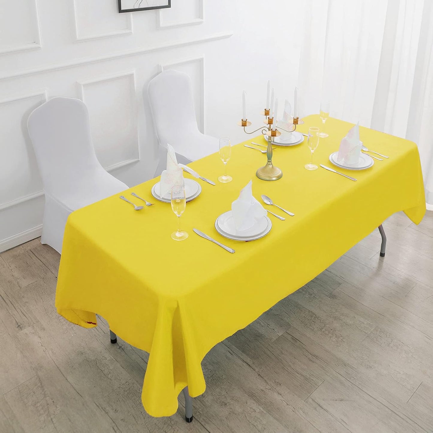 Rectangle Tablecloth 90x156 inch Washable Polyester Fabric Table Cloth for Wedding Party Dining Banquet Decoration(90x156, Yellow)