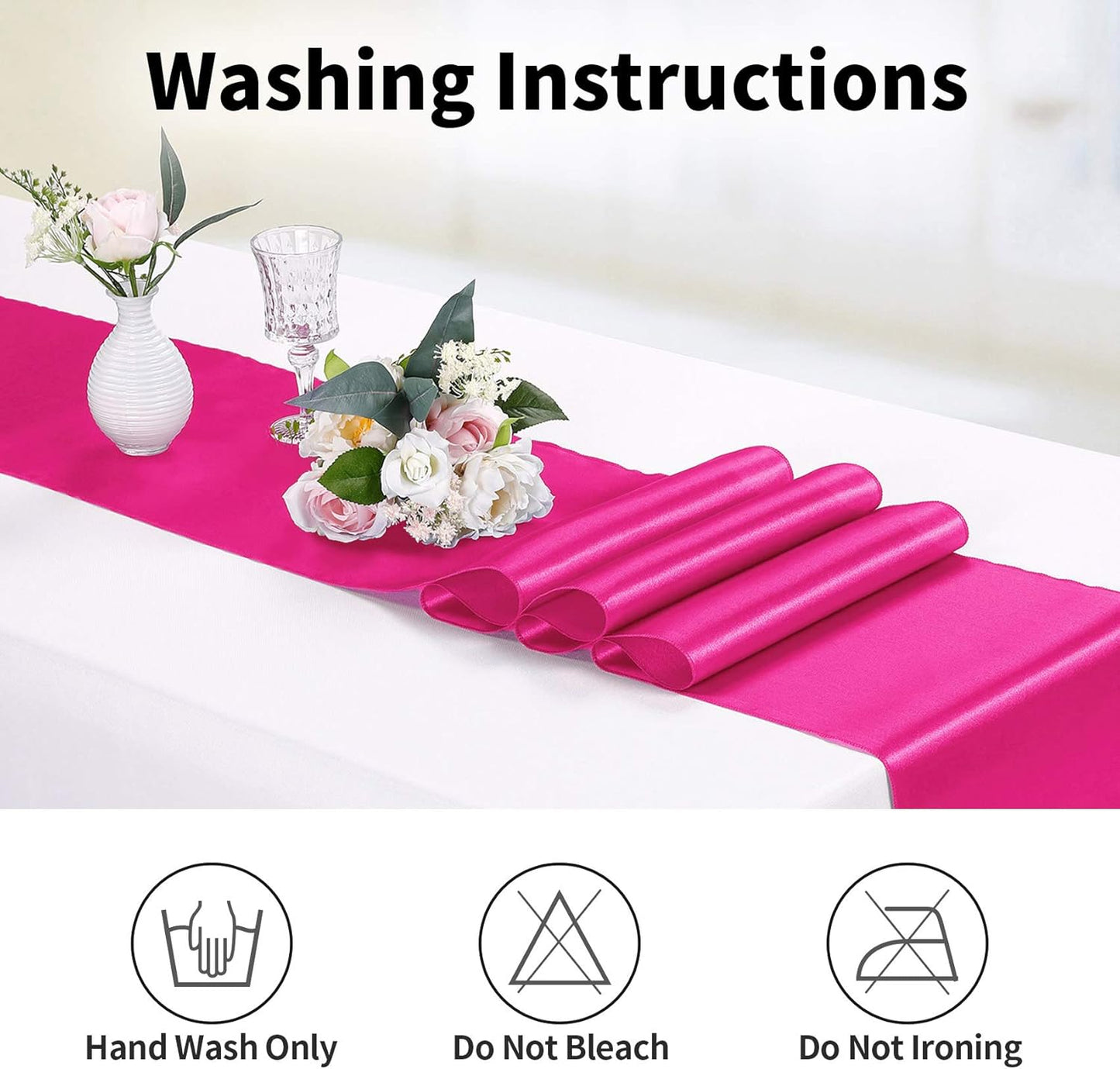 10-Pack Satin Table Runner Fuchsia 12 x 108 inches Long, Table Runners for Wedding, Birthday Parties, Banquets Decorations(10 Pack, 12x108 Inch, Fuchsia)