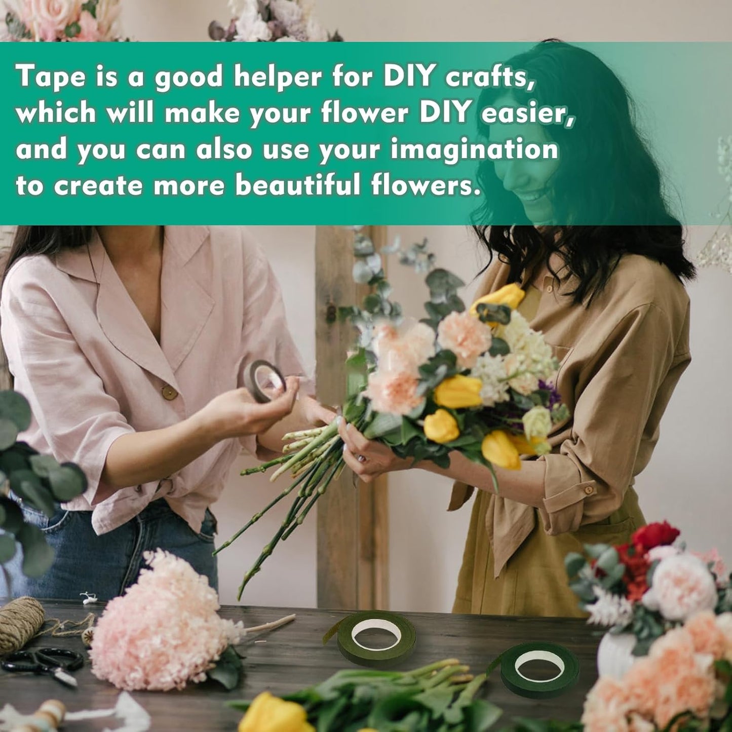 Floral Tape, 1/2inch Flower Tape, Green Flower Tape for Bouquet Stem Wrap Floral Arranging Craft Projects Corsages, Wedding Bouquet