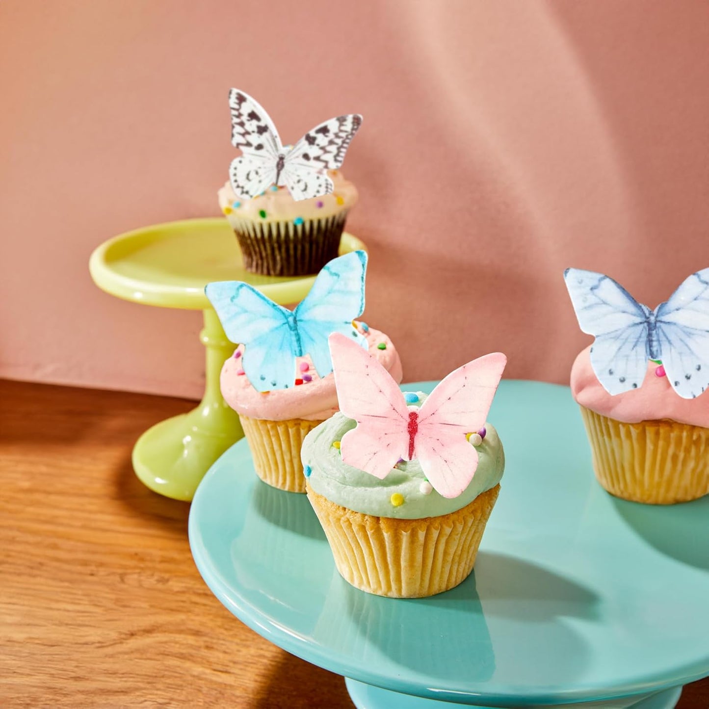 Ephlyn 48Pcs Edible Butterfly Cupcake Toppers Cupcake Picks Edible Butterfly Cupcake Decorations for Theme Baby Shower Kids Birthday Party Cake Supplies Multi