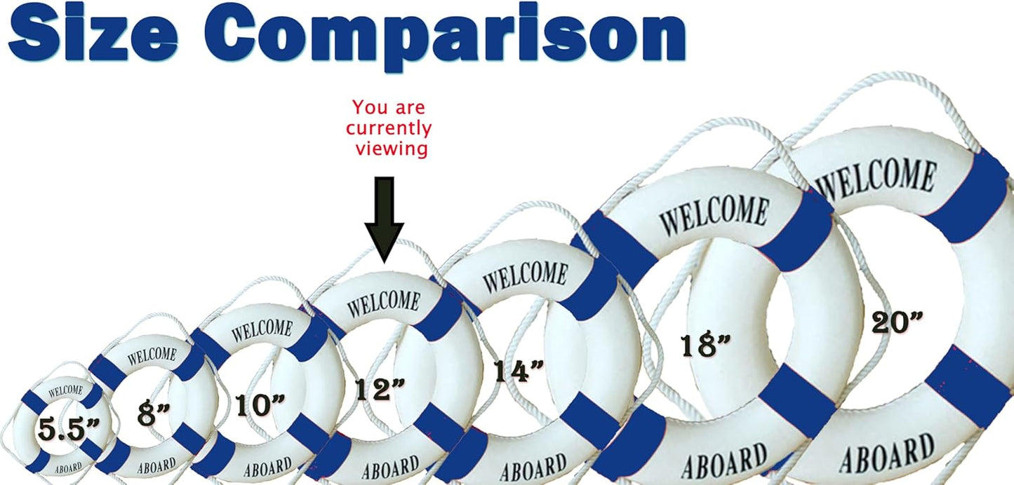 MorroMorn Lifebuoy Wall Hanging Decor - Welcome Aboard Mediterranean Style Home Decoration (Navy, 12")