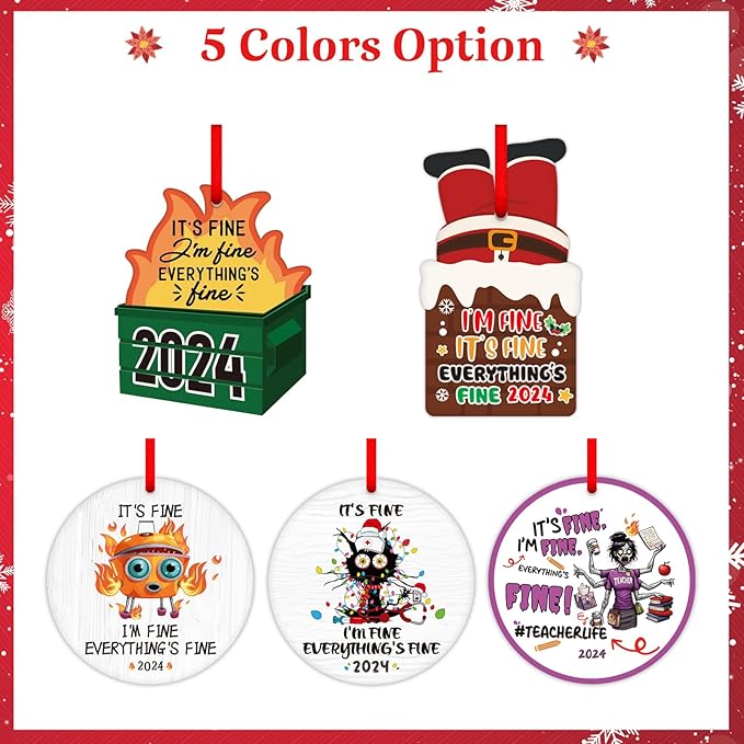 PETCEE Funny Cat Christmas Ornament 2025 - Everything's Fine Ornaments Hanging Decoration Black Cat Fire Ornaments for Christmas Tree Funny Commemorative Ornament