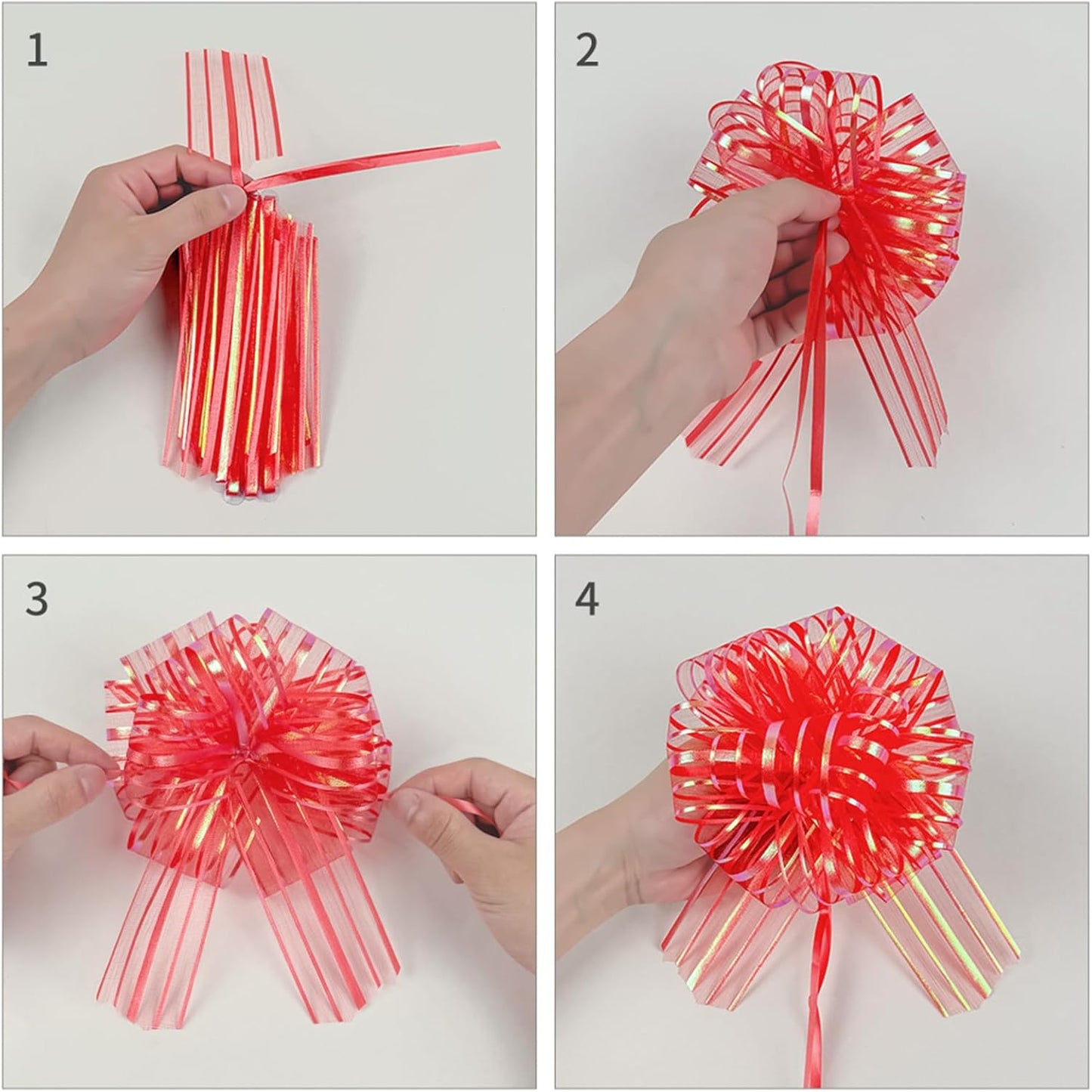 6 Pcs 6 Inch Large Organza Pull Bow Ribbon – Elegant Gift Bows for Wedding Decorations, Christmas Wrapping, Birthday Parties, Car Decor, Gift Baskets, and Valentine's Day Packaging(Golden)