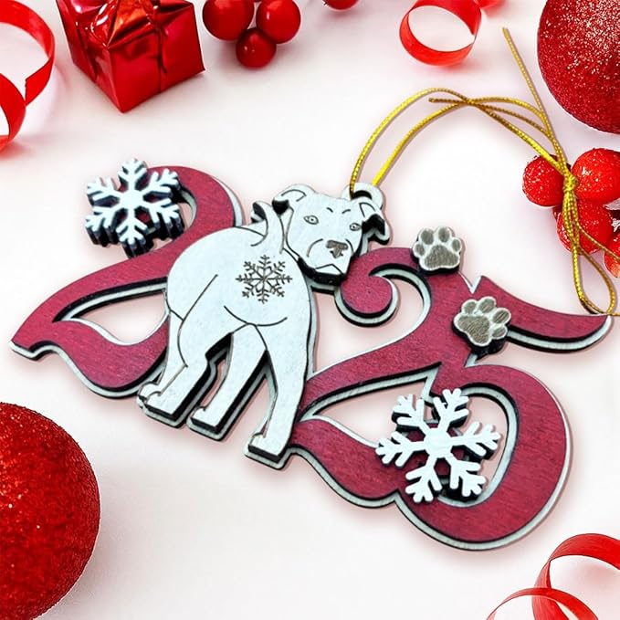 Staffordshire Bull Terrier 2025 Christmas Ornament – Cute Wooden Dog Tree Decoration with Snowflakes & Paw Prints for Staffordshire Lovers, Pet Owner Christmas Décor