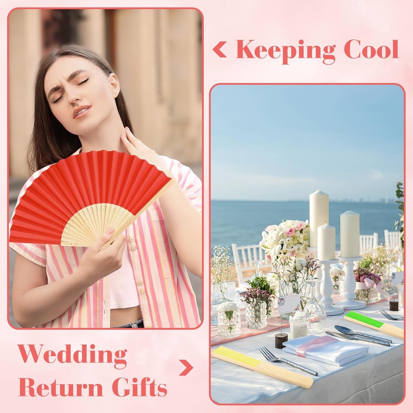 48 Pieces Hand Held Bamboo Folding Fans Paper Fans Handheld for Women Foldable Girls Wedding Decoration Church Home Party Favors Summer (Multicolor)