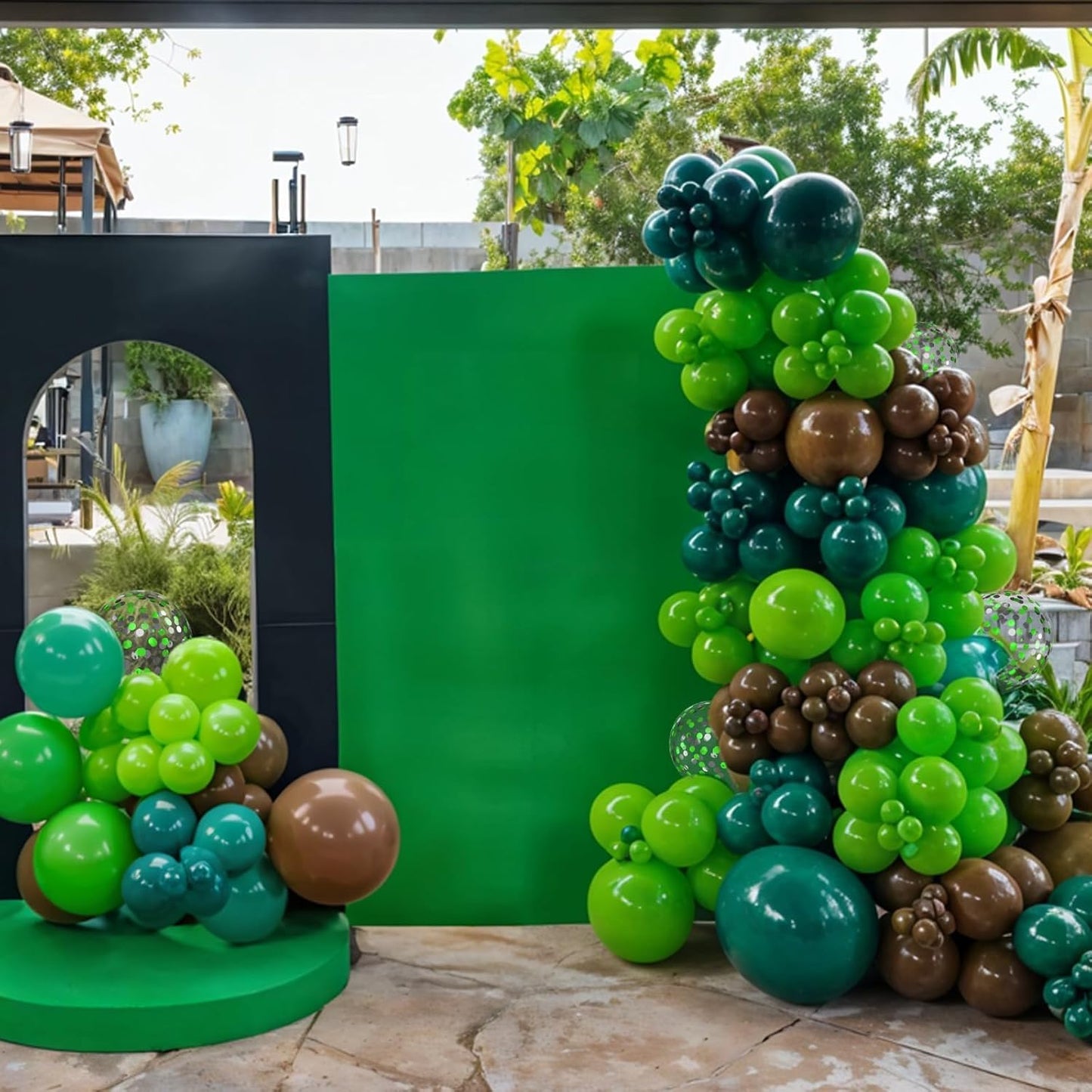 Brown and Green Balloons, 12 Inch Coffee Brown Emerald Dark Metallic Green Confetti Balloons for Camping Jungle Theme Forest Adventure Birthday Baby Shower Party Decorations