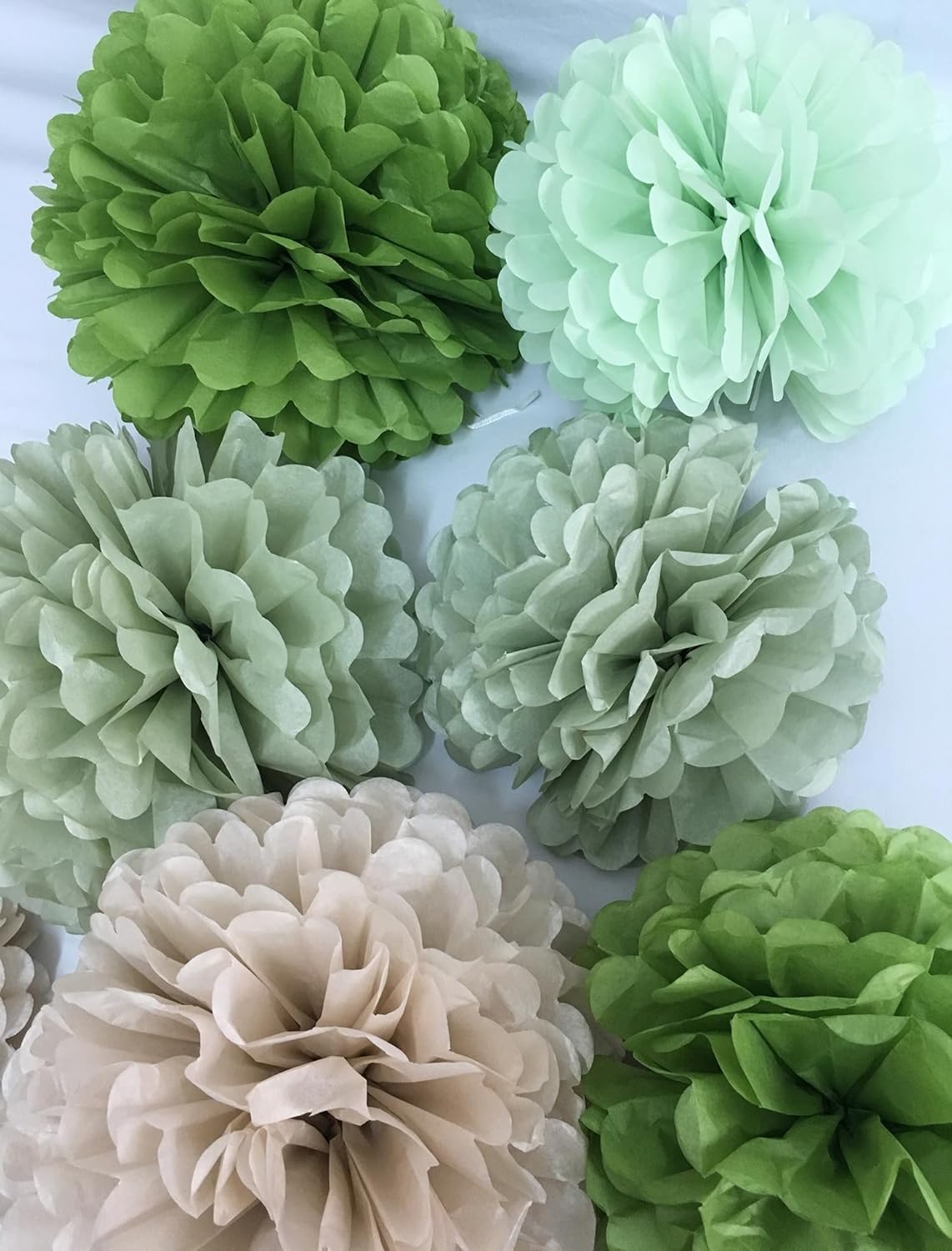 Tissue Paper Pom Poms Kit Paper Flowers 12pieces for Gender Baby Shower Wedding Bridal Bachelorette Birthday Party Decorations (Sage Olive Green)