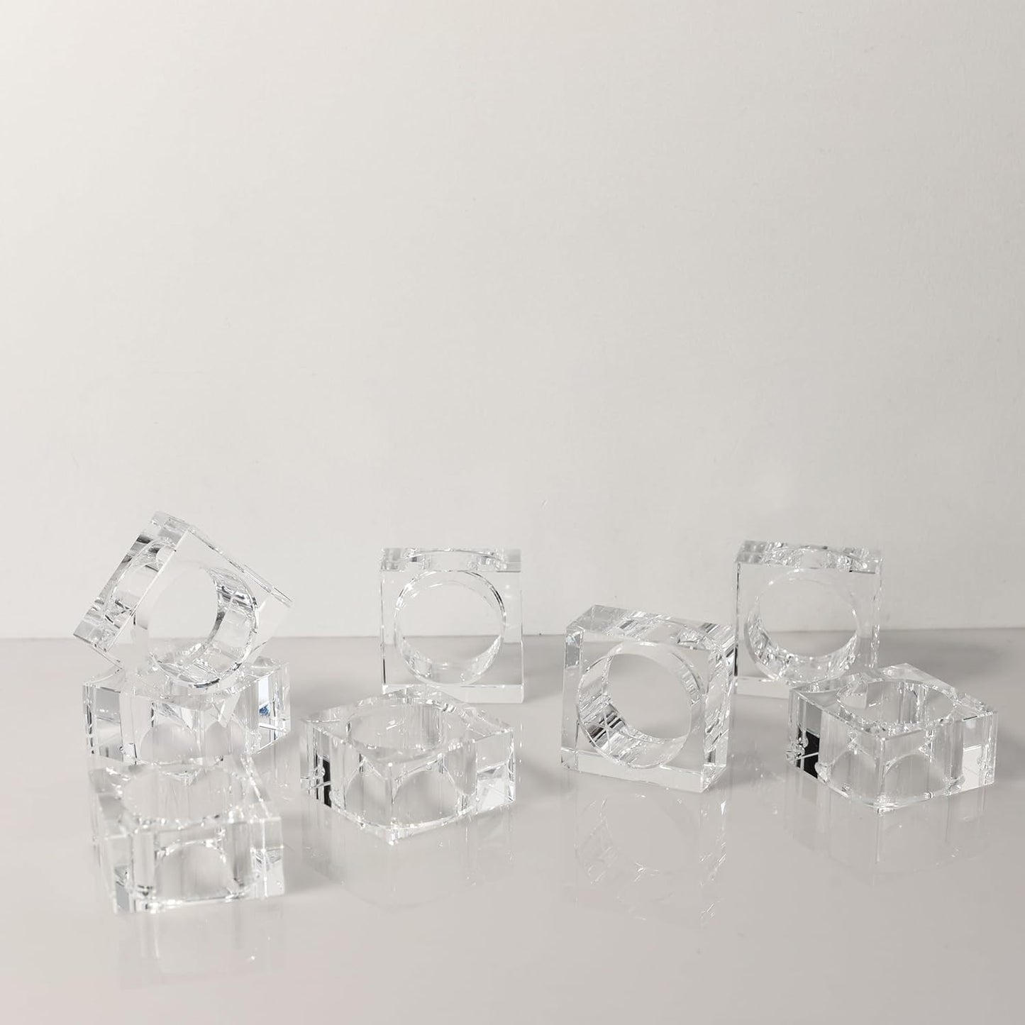 kitCom Mini Napkin Rings Set of 8 Square-Shaped, Crystal Napkin Ring for Thanksgiving, Christmas, Family Gathering, Wedding Reception, Clear with Gift Box