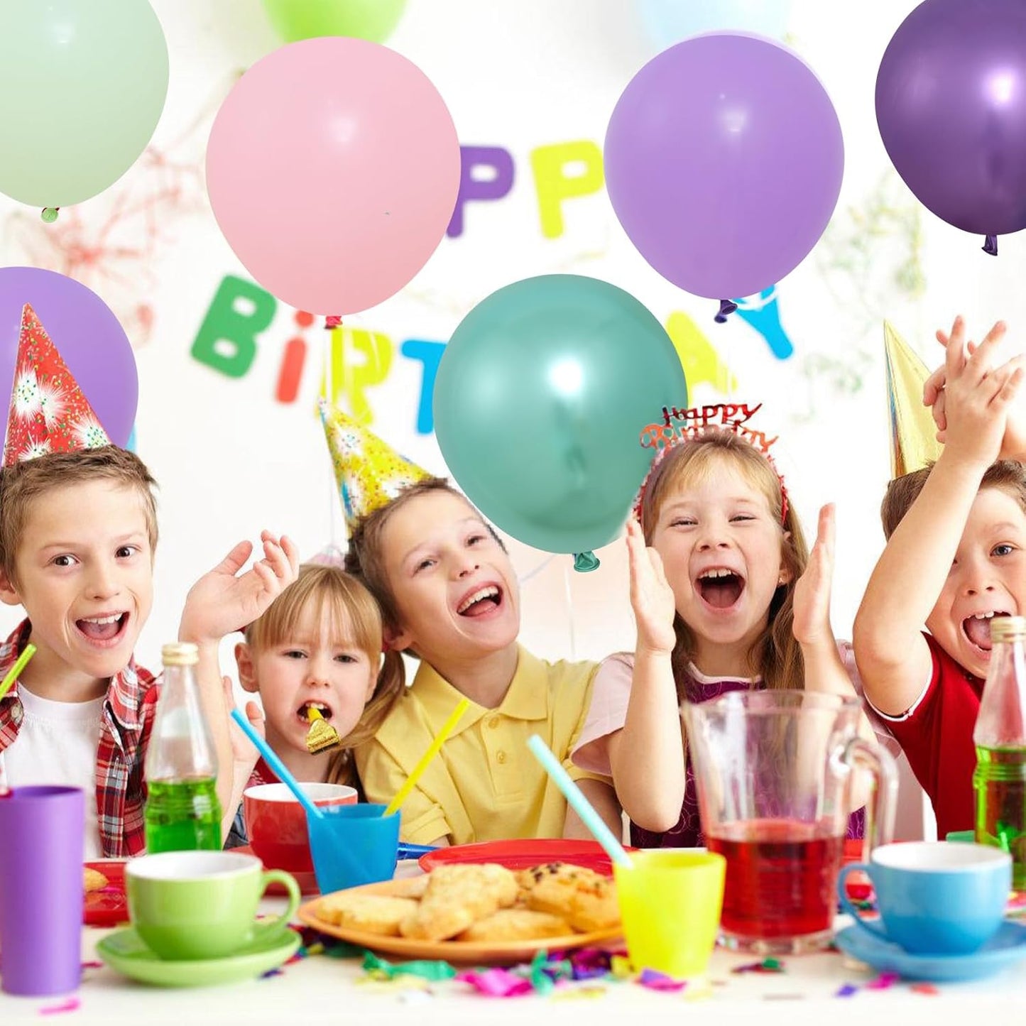 Patimate Mermaid Party Balloons Set, 50 pcs 12 inch Pastel Purple Pink Green Metallic Purple Green Latex Balloons Kit for Girls Mermaid Birthday Baby Shower Under The Sea Party Decorations