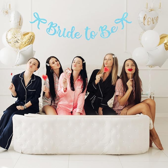 Bride to Be Banner, Light Blue Bride to Be with Bow Glitter Bachelorette Bridal Party Banner BRIDE TO BE Sign for Blue Bachelorette Bridal Shower Wedding Engagement Hen Party Decorations