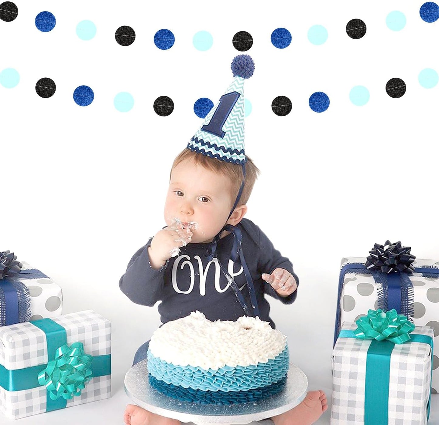 Navy-Blue Black Birthday Party-Decorations Streamers - 52FT Graduation Hanging Paper Garland Banner,Baby Bridal Shower Wedding Bachelorette Fathers Day Supplies Backdrop Decor Hugtmr