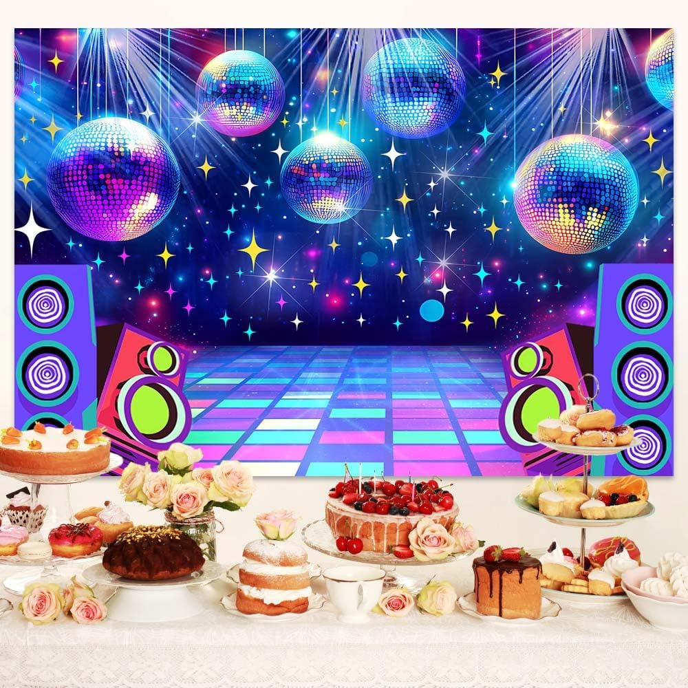 Dance Party Backdrop Retro 70s 80s 90s Theme Glitter Stage Dance Ball Background Disco Party Decoration DJ Photography Backdrop Banner for Birthday Party Prom Portrait Photo Shoot 20X10Ft,Multi1