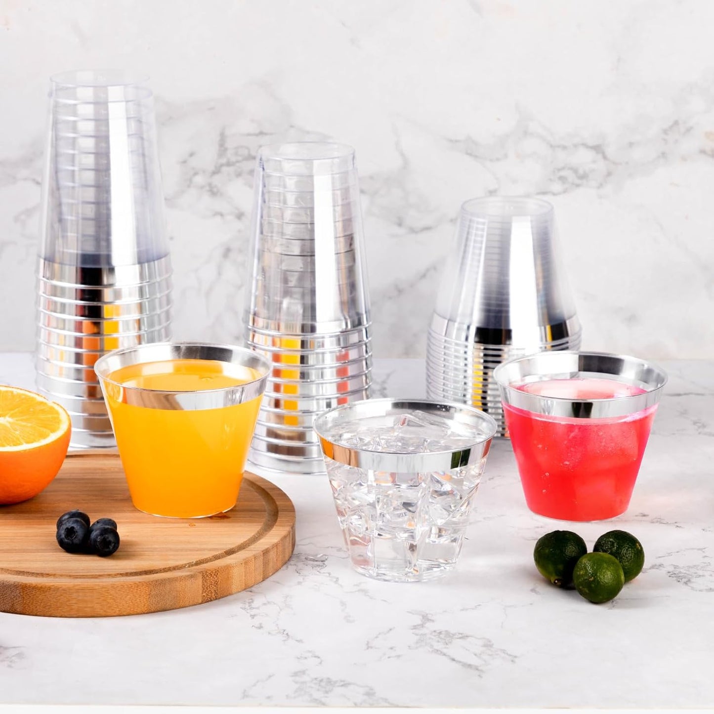 Goodluck 50PCS 9oz Plastic Cups for Party, Disposable Silver Plastic Cups, Cocktail Glasses for Wedding Thanksgiving, Christmas