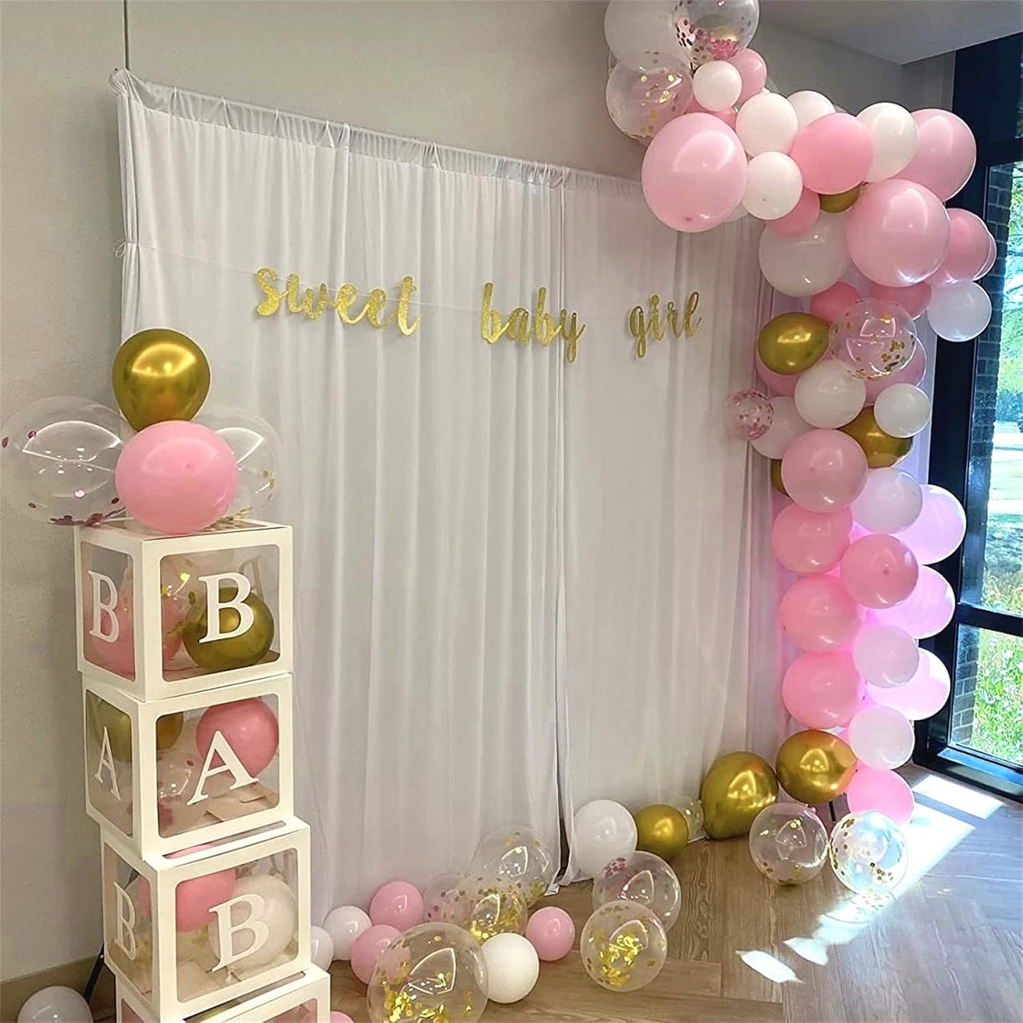 Balloons Pink White Gold, 12 Inch Pastel Pink Pearl White Metallic Chrome Gold Confetti Latex Balloons, Baby Pink Gold Party Balloons Set for Girls Baby Shower Birthday Princess Party Decorations