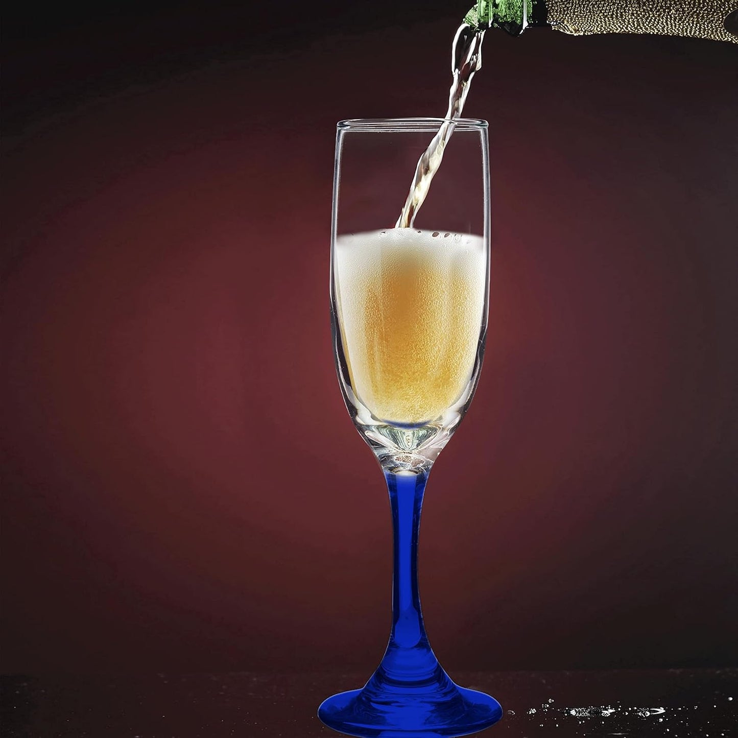 DISCOUNT PROMOS Premiere Champagne Flutes 6.25 oz. Set of 10, Bulk Pack - Elegant Drinkware for Weddings, Events, & Promotional Gifts - Blue