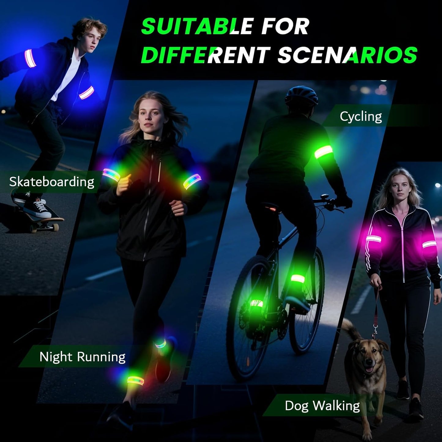 LED Armband for Running(2 Pack),Light Up Arm Bands for Night Walking Running,Rechargeable Lights for Runners,High Visibility Reflective Running Gear Adjustable Light Up Wristbands