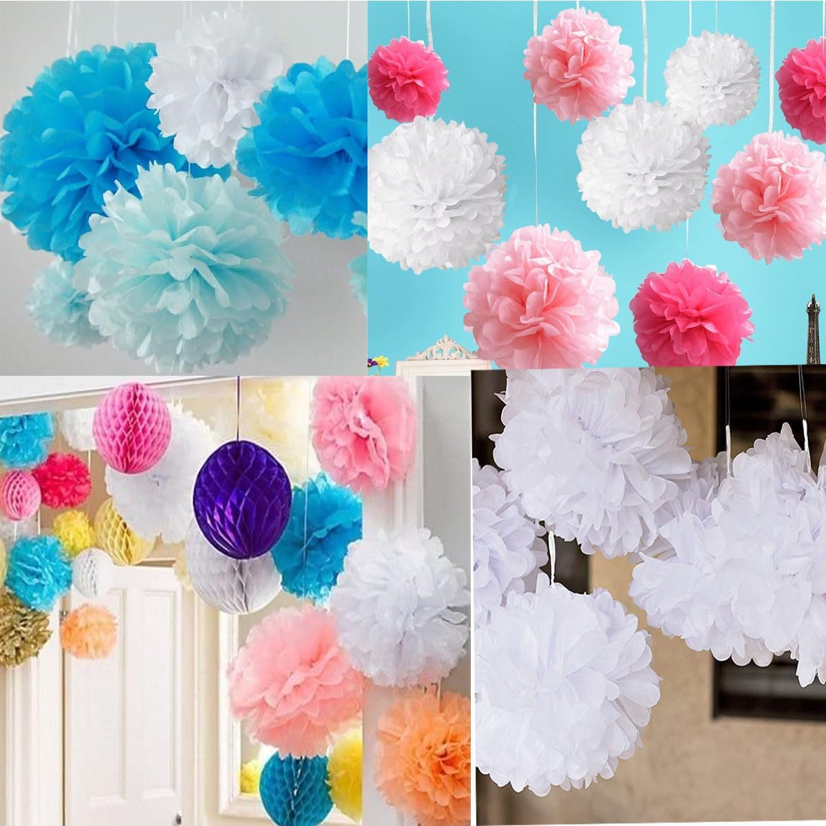10pcs 10in Dark Green Paper Pom Poms - Tissue Paper Hanging Balls for Wedding Party Decorations - DIY Art Craft Blooms for Birthday, Baby Shower, Nursery Decor