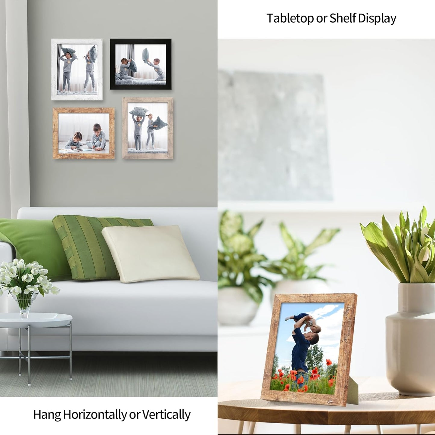 8x10 Picture Frame Set of 4 with High Definition Real Glass, Mixed Color Wood Photo Frames for Desktop Display and Wall Mounting