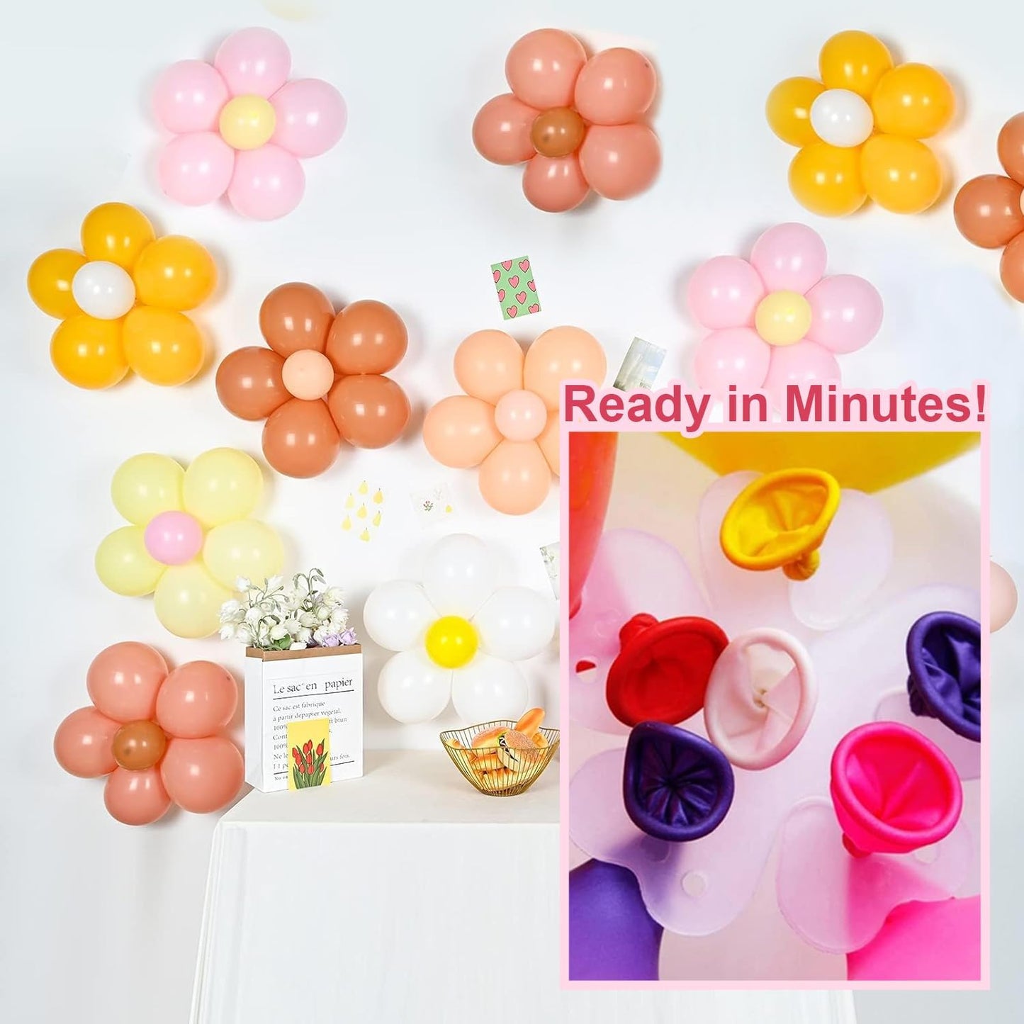 ROYALHOUSE Flower Balloon Clips Flower Shape Balloon Clips Holder 5 Balloon Clip for Party, Wedding, Baby Shower Decorations Reusable Connectors (Clear, Pack of 200)