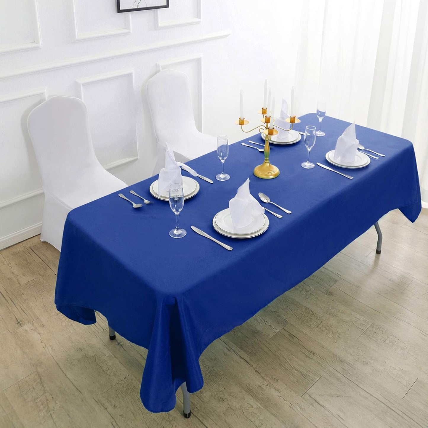 Rectangle Tablecloth 90x132 inch Washable Polyester Fabric Table Cloth for Wedding Party Dining Banquet Decoration(90x132, Royal Blue)