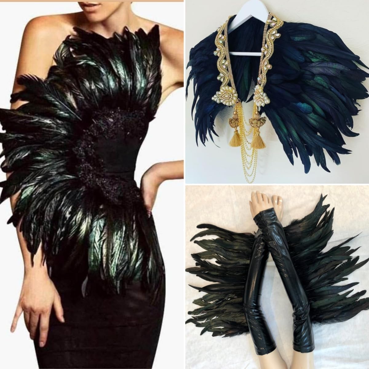 Holmgren Hot Pink Rooster Feather Trim - 10-12inch 2 Yards Natural Rooster Tail Feathers Fringe Trim for DIY Sewing Crafts, Feather Cape Shawl, Headdress, Party Cosplay Costumes Decoration (Hot Pink)