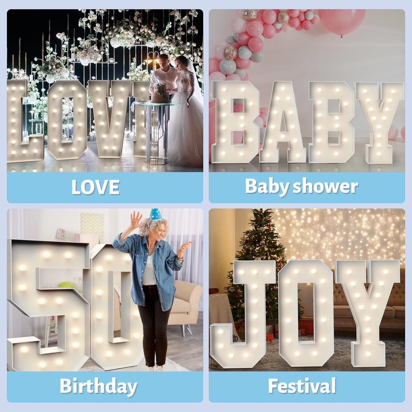 4FT Marquee Light Up Numbers 4,Party Decoration Large Marquee Light Up Letters with Weighted Water Bag,Pre-cut Foam Board Set Can Be Used for Birthdays,Weddings,Baby Anniversaries