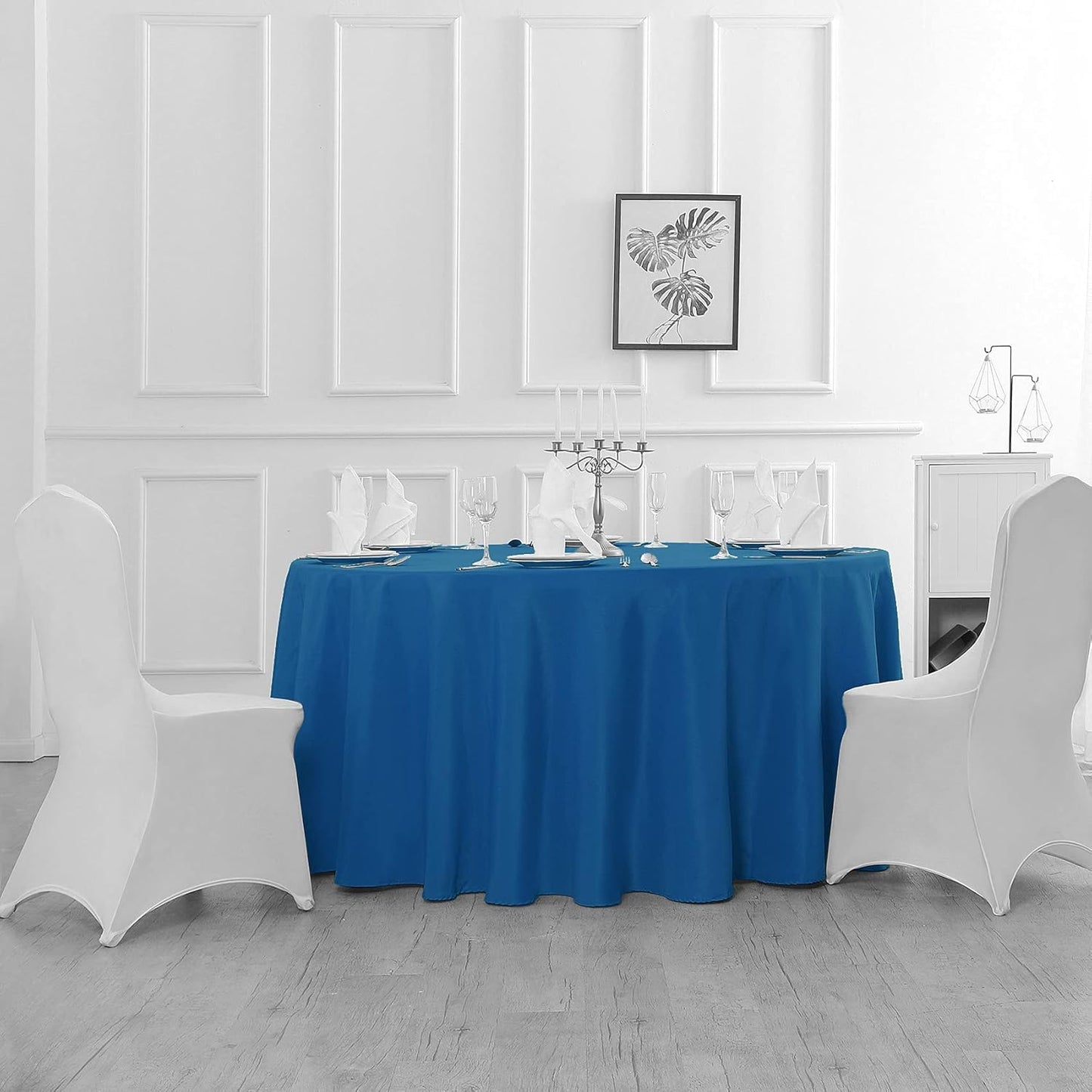 108 inch Round Tablecloth Washable Polyester Table Cloth Decorative Table Cover for Wedding Party Dining Banquet(108 inch, Mediterranean Blue)