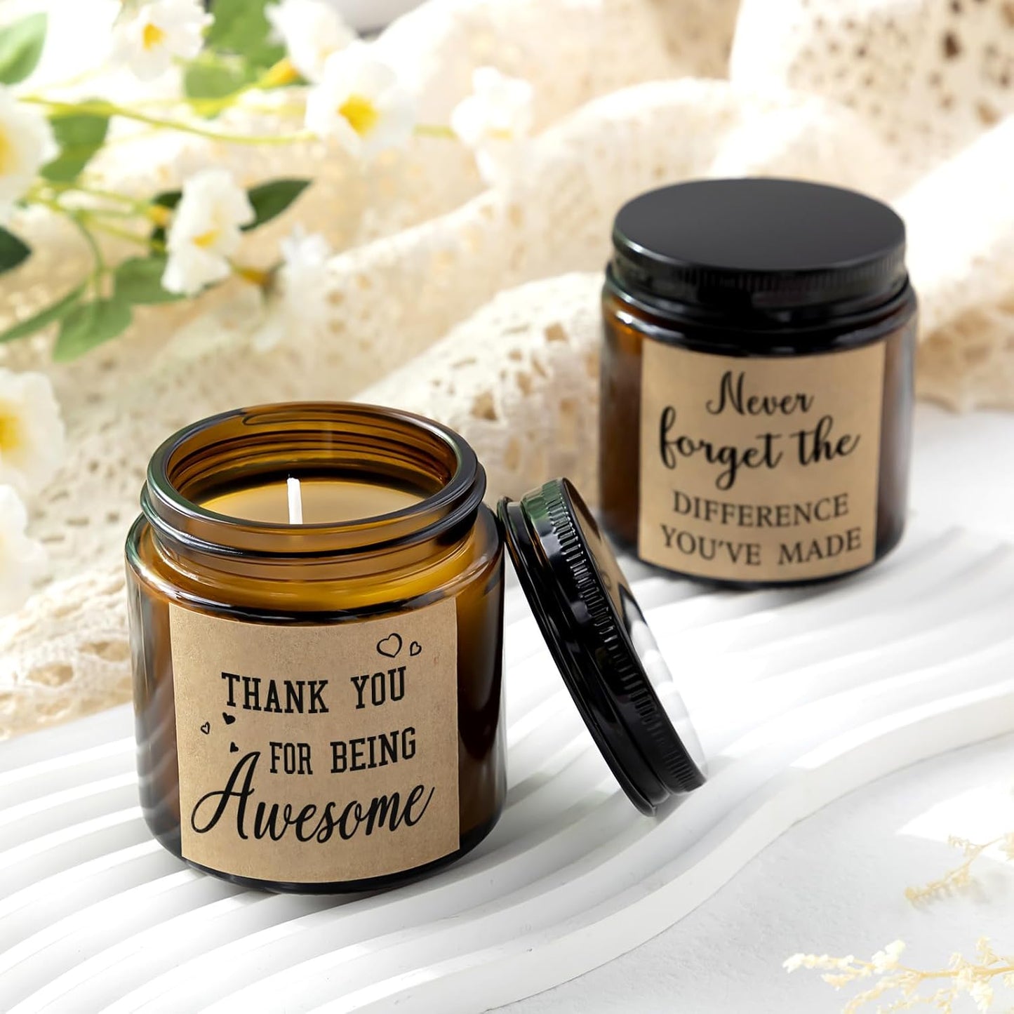 MTLEE 20 Pcs Thank You Gifts Candles 3.5 oz Employee Appreciation Inspirational Scented Soy Wax Candle Thank You Gift Christmas Gifts for Coworker Women Volunteer Teacher(Appreciation,Brown)