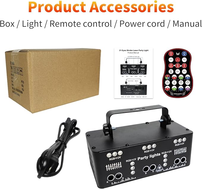 9 Eyes DJ Disco Light, RGB Party Stage Lights by Remote and DMX512 Control, Sound Activated LED Pattern Strobe Lights for Parties Live Light Show Xmas Bar Club Disco Dancing (21 Eyes Lights)