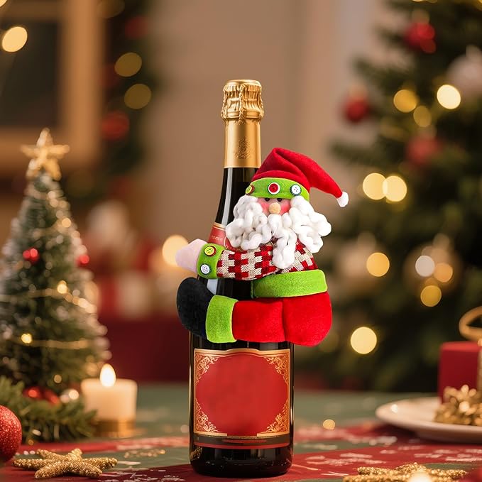 Elf Christmas Tree Topper with Mini Star, Unique Funny Plush Elf Decoration for Tree, Xmas Curtain Ornaments Wine Bottle Staircase Guardrail Decoration for Xmas New Year Holiday Birthday