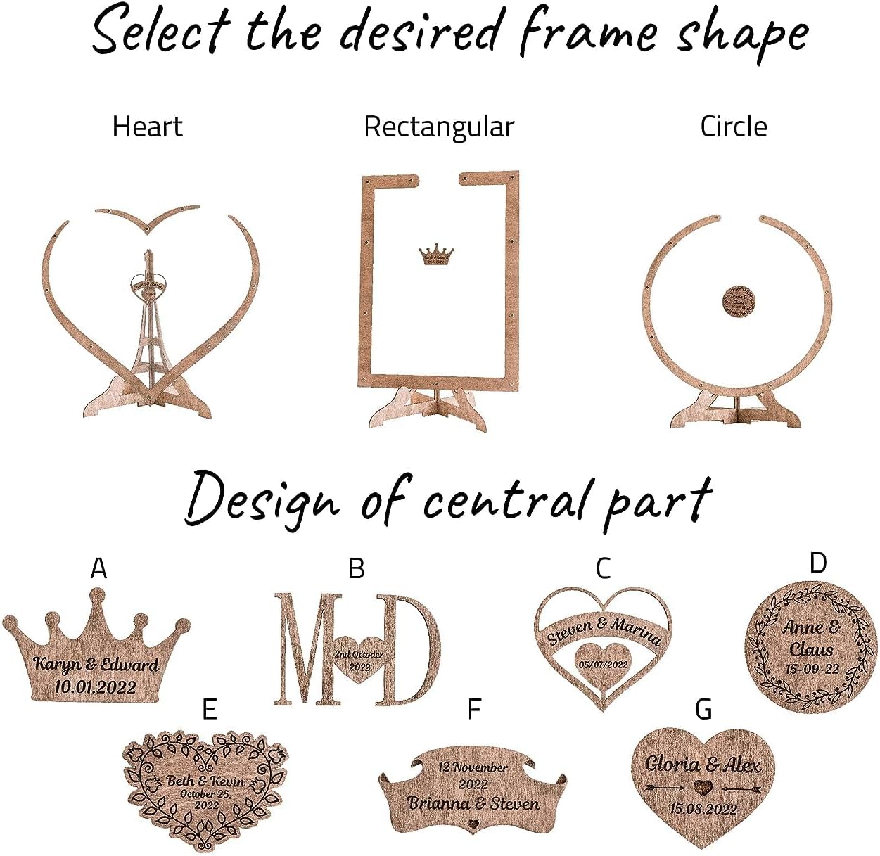 Rustic Personalized Wedding Guest Book: Heart Drop Design, Heart, Circle & Rectangle Frames. Premium Wooden Drop Box, Unique Bridal Decor & Gift