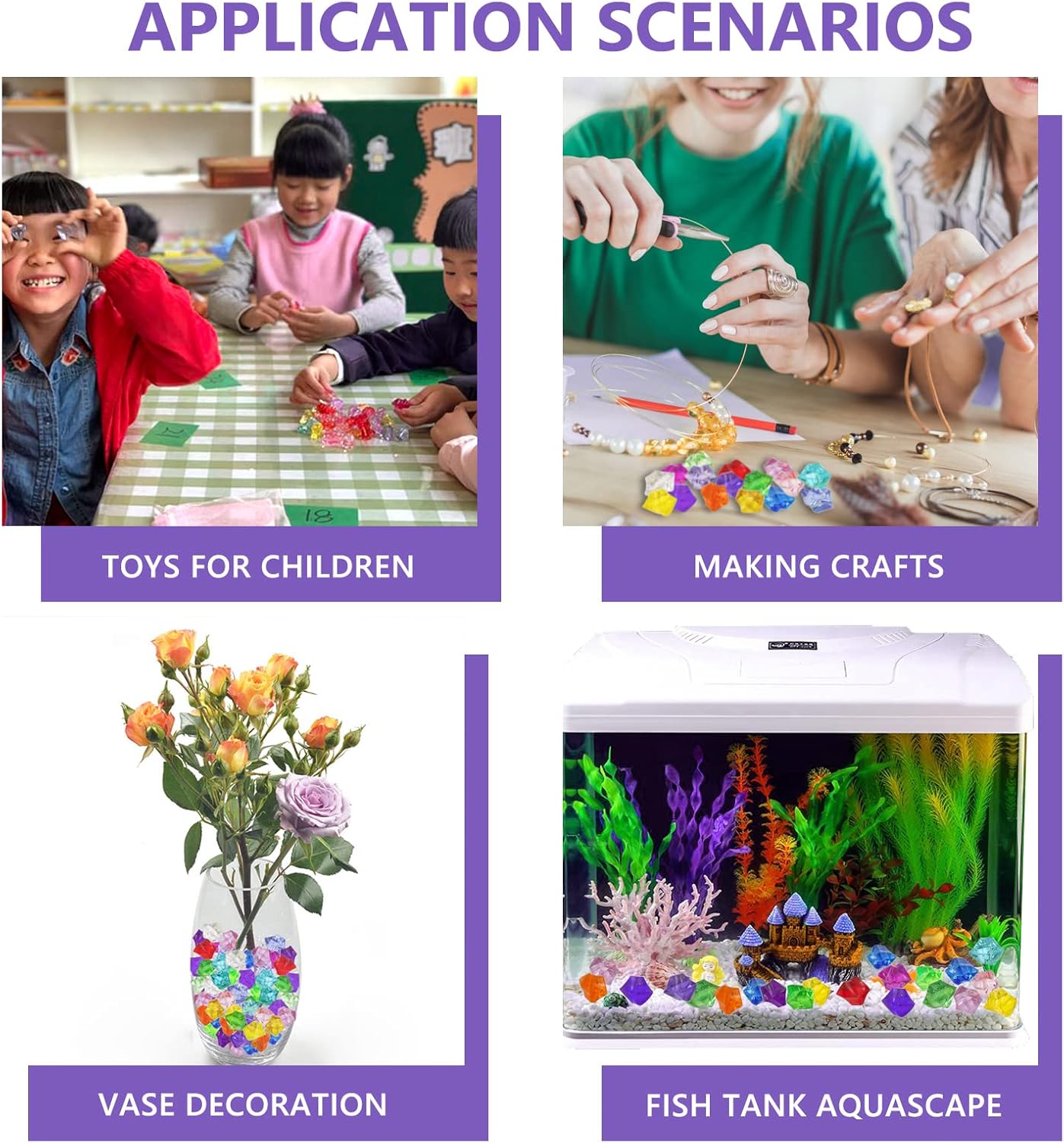 Vase Fillers for Home Decor, Fake Crushed Ice Cubes, Vase Fillers, 150 pcs Reusable Fake ice Cubes for Photography Accessories Props Decoration for Wedding(irregular-16 * 22mmPurple)