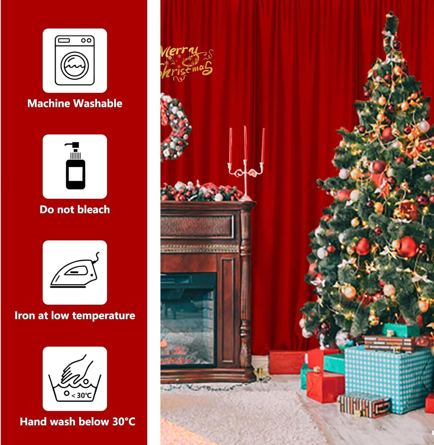 10ft x 10ft Red Backdrop Curtains for Party Valentine's Day Arch Stage Wedding Ceremony Curtains Fabric Photography Backdrop for Baby Showers Rod Pocket Home Decoration, 5ft x 10ft, 2 Panels