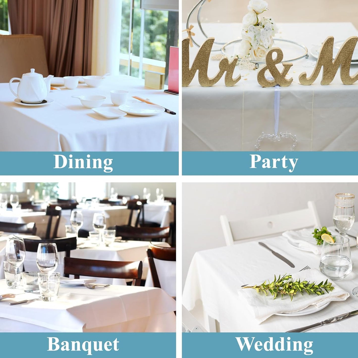 VidaFete Square Tablecloth 6 Pack 52 x 52 Inch Tablecloths Stain Wrinkle Resistant Polyester Dining Table Cover for Kitchen Dinning Party Wedding Rectangular Tabletop Buffet Decoration(White)