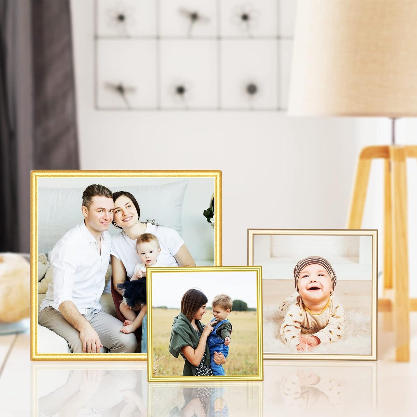 6x6 Picture Frame Set of 2, Gold Modern Simple Thin Aluminum Metal Square Photo Frames with HD Glass, Display for Tabletop and Wall, 2 Pack