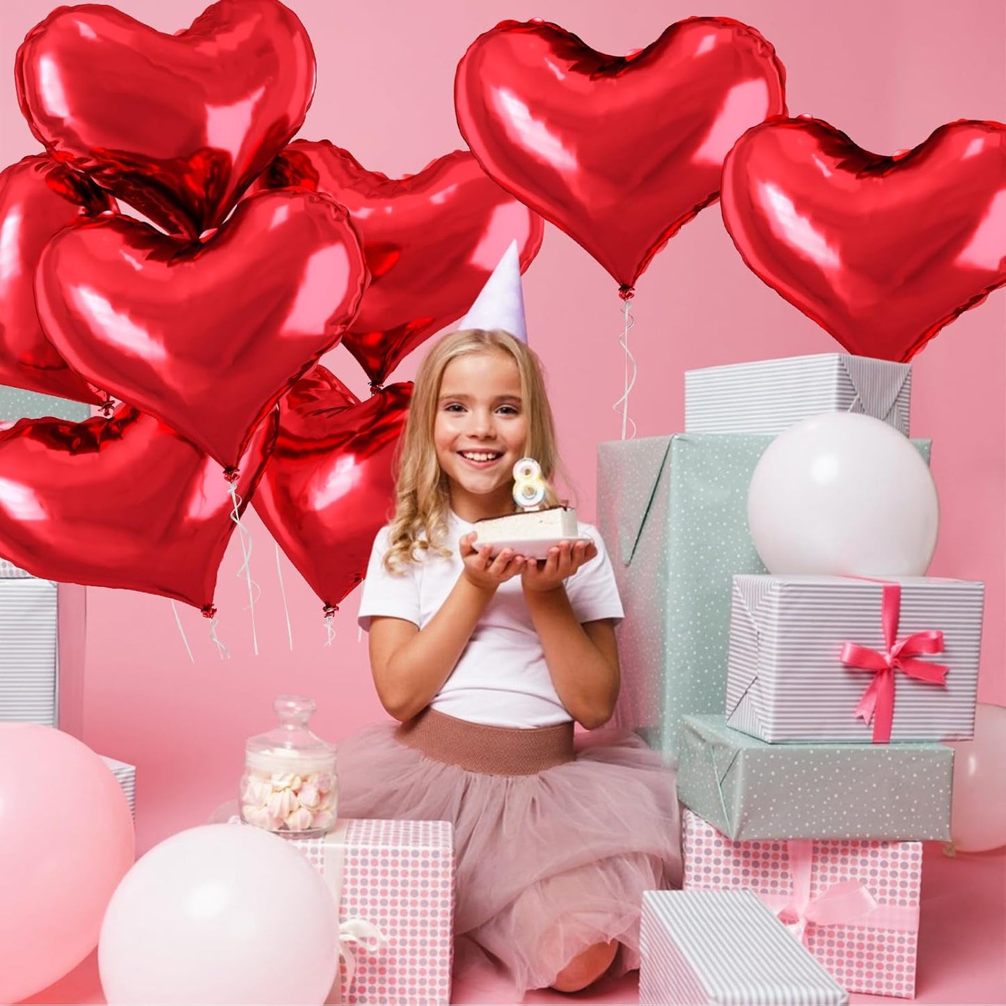 24 Inch Red Heart Balloons, Heart Shaped Valentines Foil Balloons, Red Love Helium Balloon for Valentines Day Bridal Shower Anniversary Wedding Birthday Engagement Party Decorations