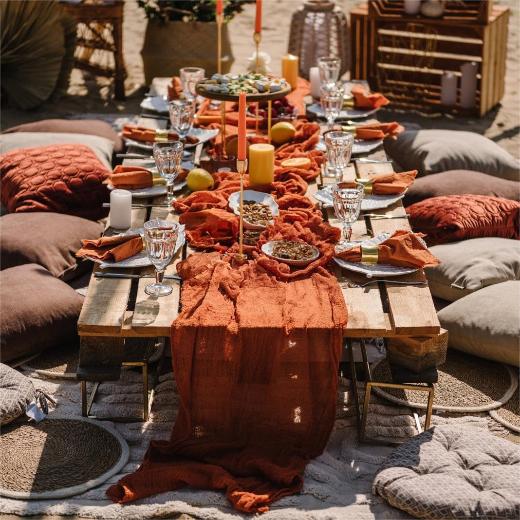Terracotta Table Runner Cheesecloth Table Runner 4 Pack 10FT Farmhouse Table Runners 120 Inches Fall Table Decor Dining Room Centerpiece Wedding Boho Baby Shower Birthday