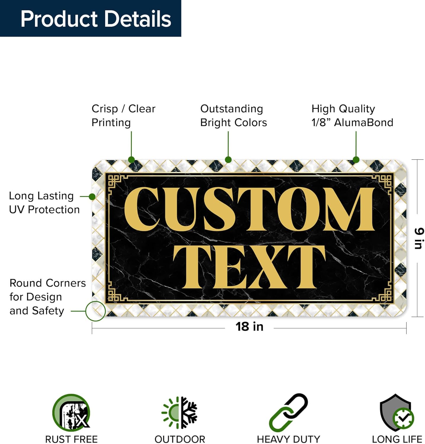 Custom Sign, Custom Street Sign, 11 Font Colors, 13 Font Styles, 4 Hole Options, 22 Sizes, 9x18 Inches, Rust Free DiBound, Fade Resistant, Made in USA by My Sign Center (Marble Tile)