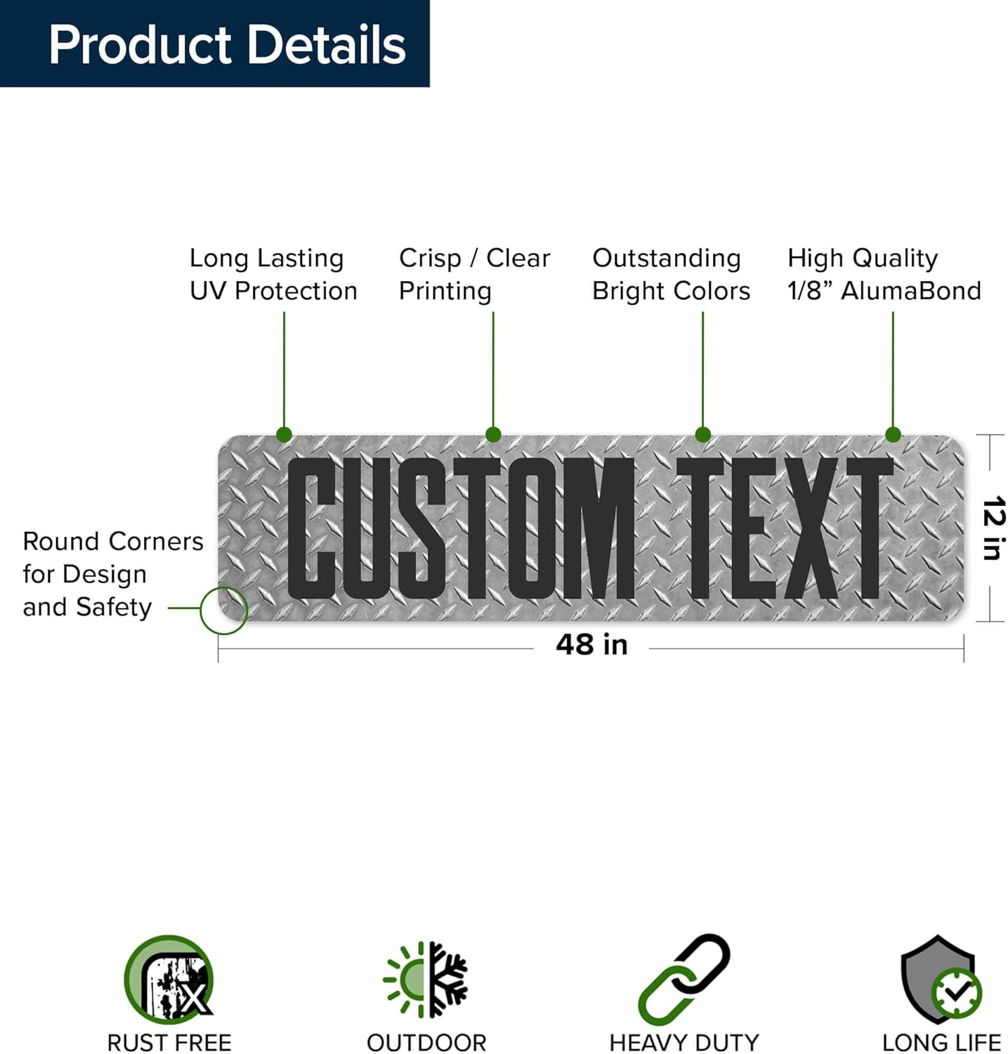 Custom Sign, Custom Street Sign, 11 Font Colors, 13 Font Styles, 4 Hole Options, 22 Sizes, 12x48 Inches, Rust Free DiBound, Fade Resistant, Made in USA by My Sign Center (Diamond Metal)