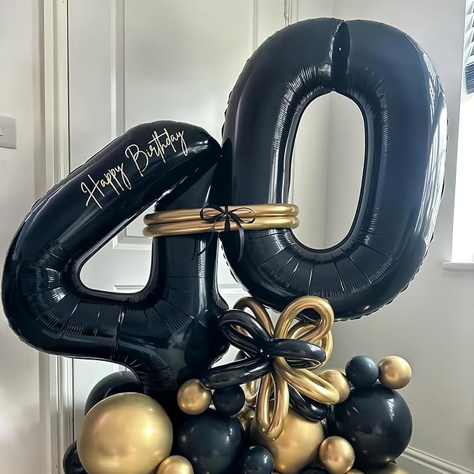 Black 2 Balloon Number,40 Inch Number 2 Balloon Large Black 2 Foil Mylar Helium Balloon for Birthday Party Decorations