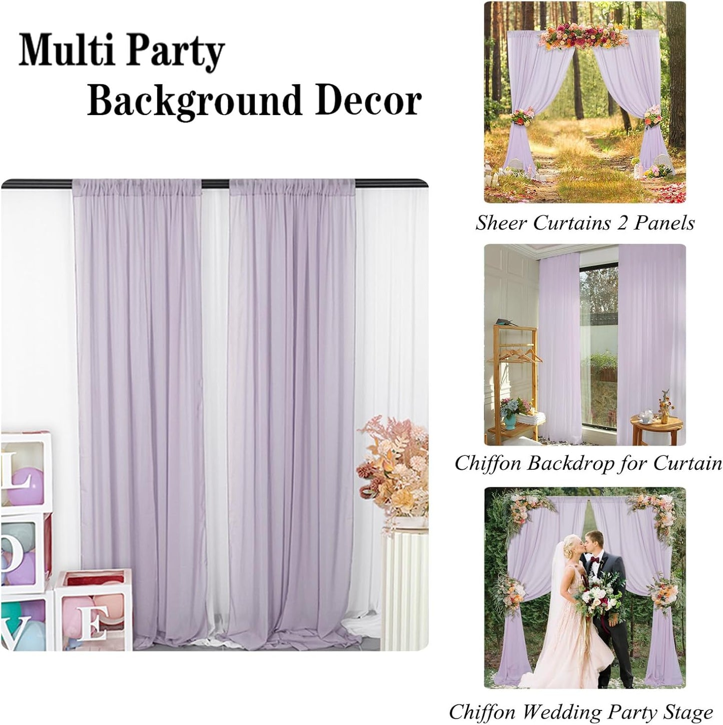 DUOBAO Sheer Curtains 2 Panels Light Gray 29x96 Inches - Voile Chiffon Drapes with Rod Pocket for Living Room Bedroom, Airy Window Curtains (W58 x L96, Grey)