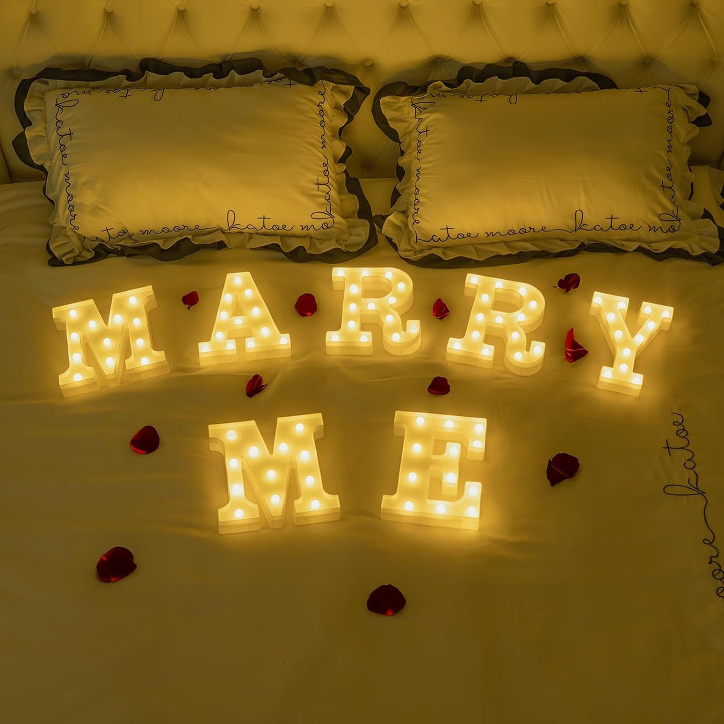 Foaky Rechargeable LED Letter Lights Sign Marquee Light Up Letters Sign for Night Light Wedding/Birthday Party Christmas Lamp Home Bar Decoration (R)