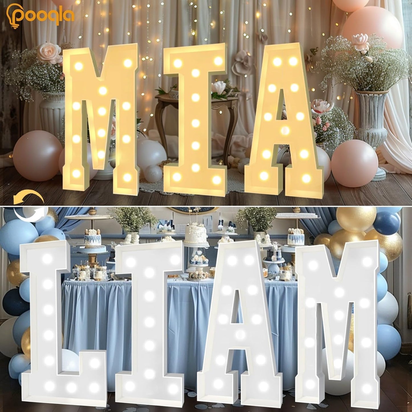 Pooqla 4 FT Marquee Light Up Letters, Cool White and Warm White Marquee Letter 4 Feet Tall, Giant LED Sign Big Mosaic Letter U for Balloons Birthday Party Anniversary Wedding Decorations