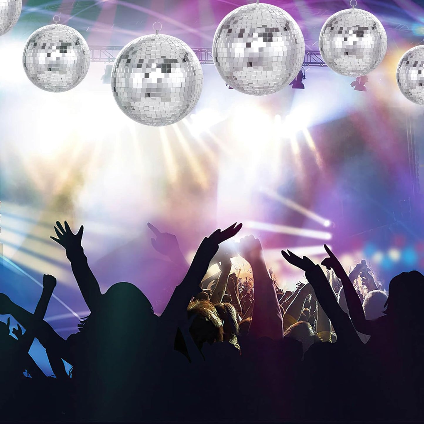 Mirror Disco Ball Silver Mirror Ball: 6 Inches Reflective Hanging Ball - 80s Party Club Stage Props DJ Light Effect Decoration (6''-4PCS)