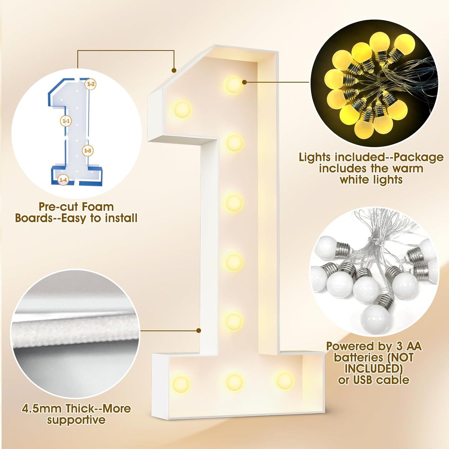 Ledido Marquee Letters 4FT Light Up Letter Marquee Lights Sign, 4 Feet Tall Large Light Up Signs Alphabet Letters Party Lights Decoration for Birthday Graduation Baby Shower Wedding Letter M