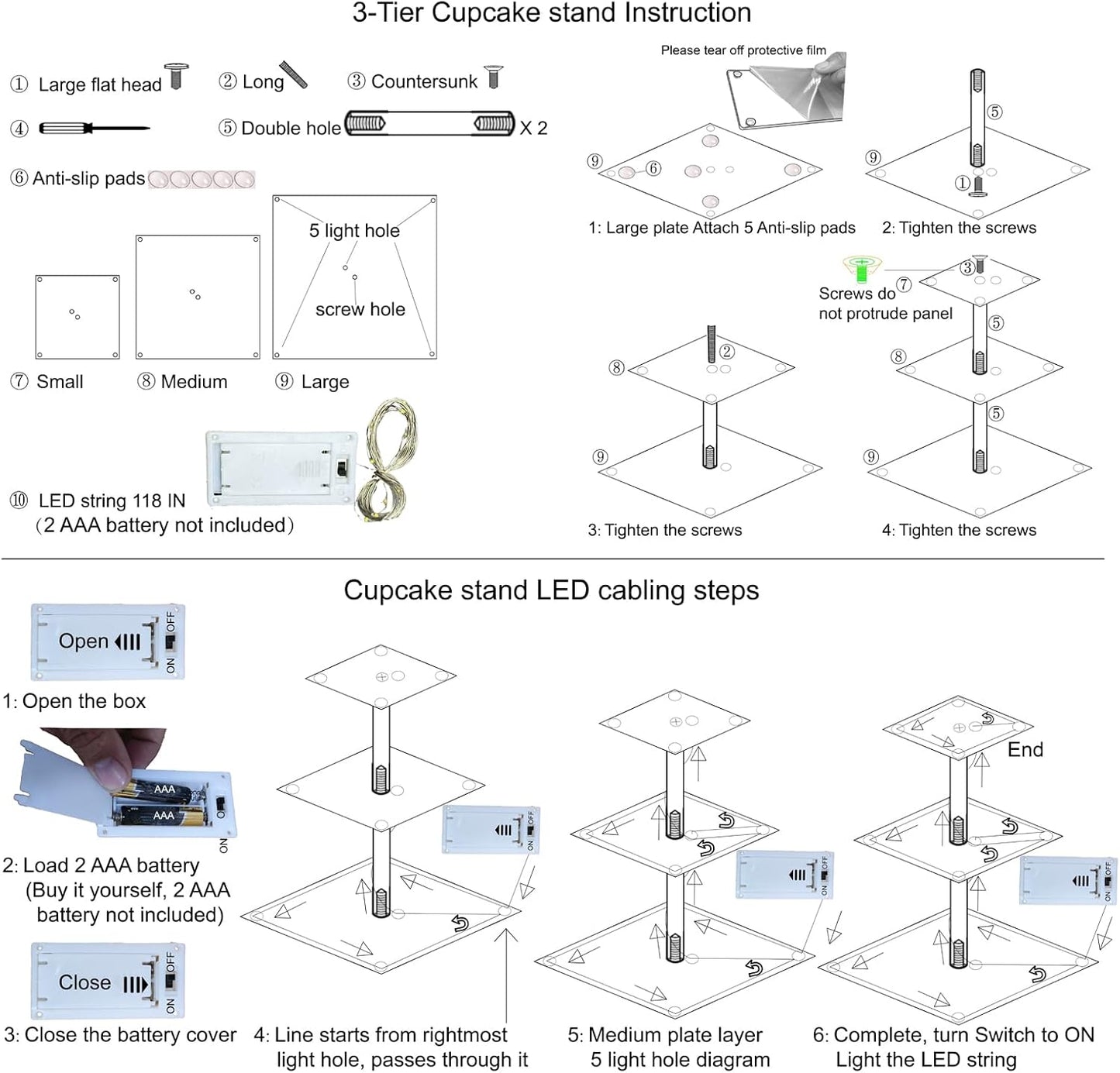 3 Tier Cupcake Stand Cupcake Holder, Acrylic Cupcake Tower with LED Yellow Light for 24 Cupcakes, Dessert Table Display Set for Birthday, Bar, Decor Weddings, Parties Events