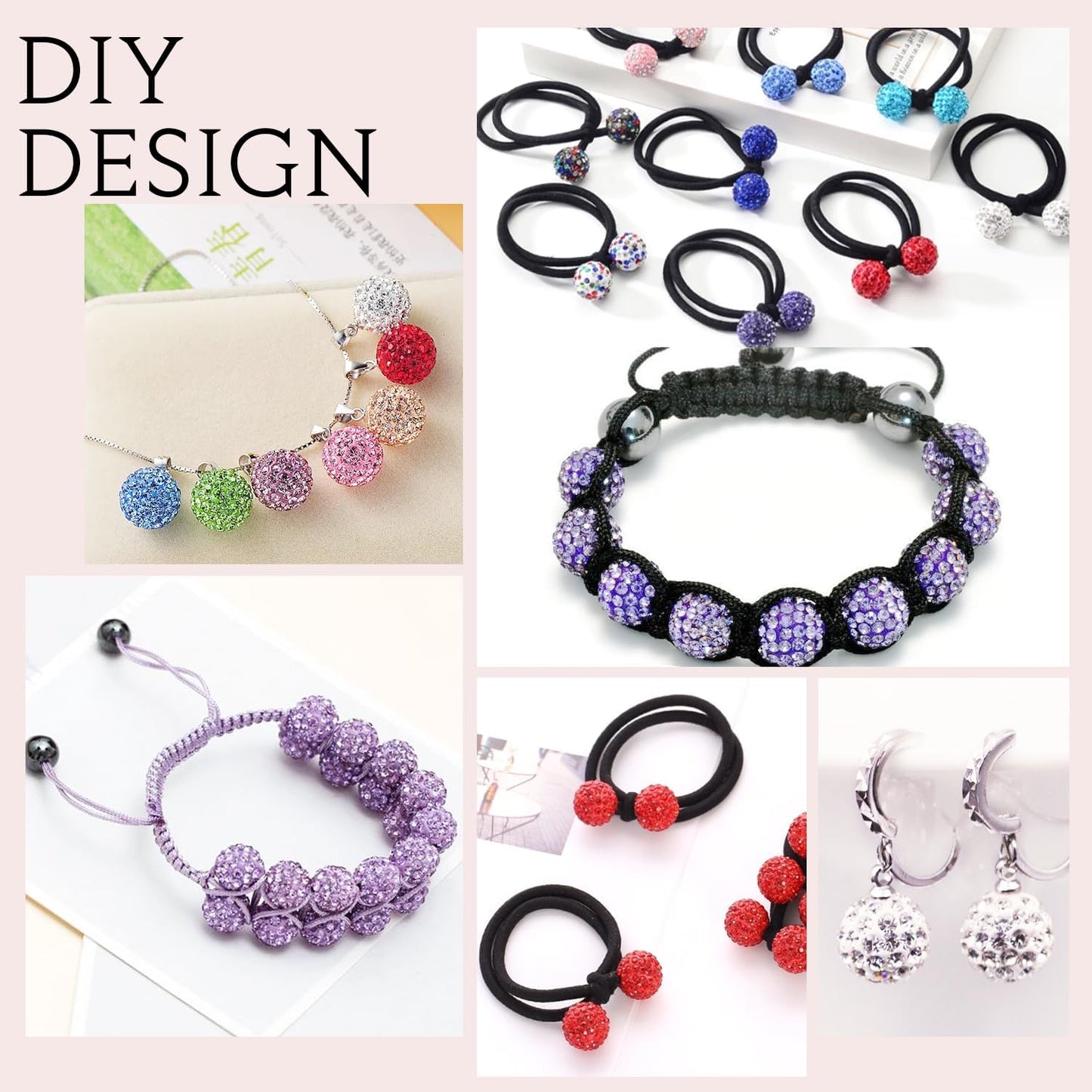 200pcs 10mm Purple Rhinestone Beads for Jewelry Making, Shiny Round Shamballa Disco Ball Beads Bulk, Sparkle Crystal Clay Christmas for Bracelet Baseball Necklace Earring Crafting and DIY