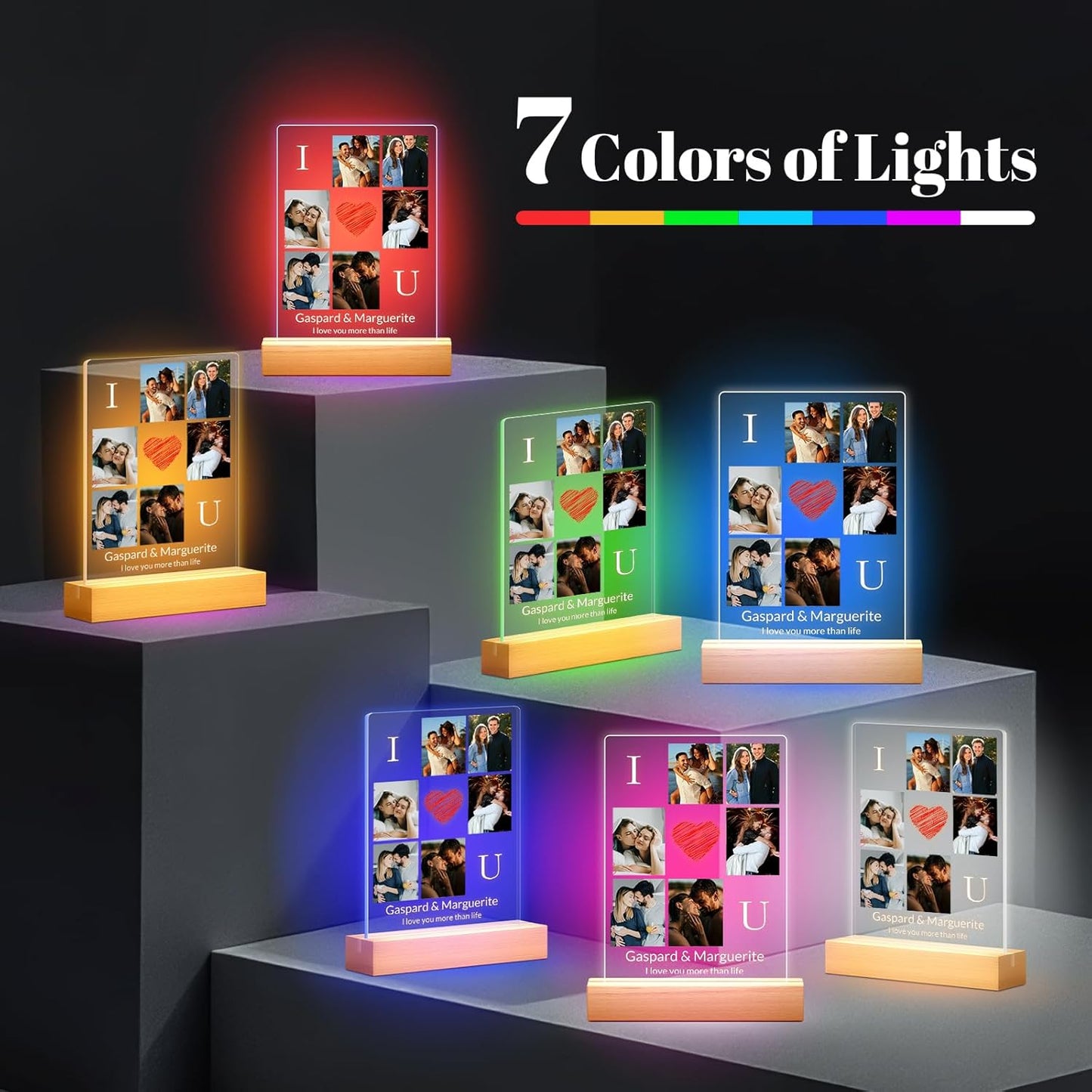 Personalized Photo Frame with Night Light, Custom Picture Frames with Photo, Customized Acrylic Plaque Frame, Personalized Anniversary Birthday Gifts for Women, Men, Him, Her, Couple, Husband, Wife