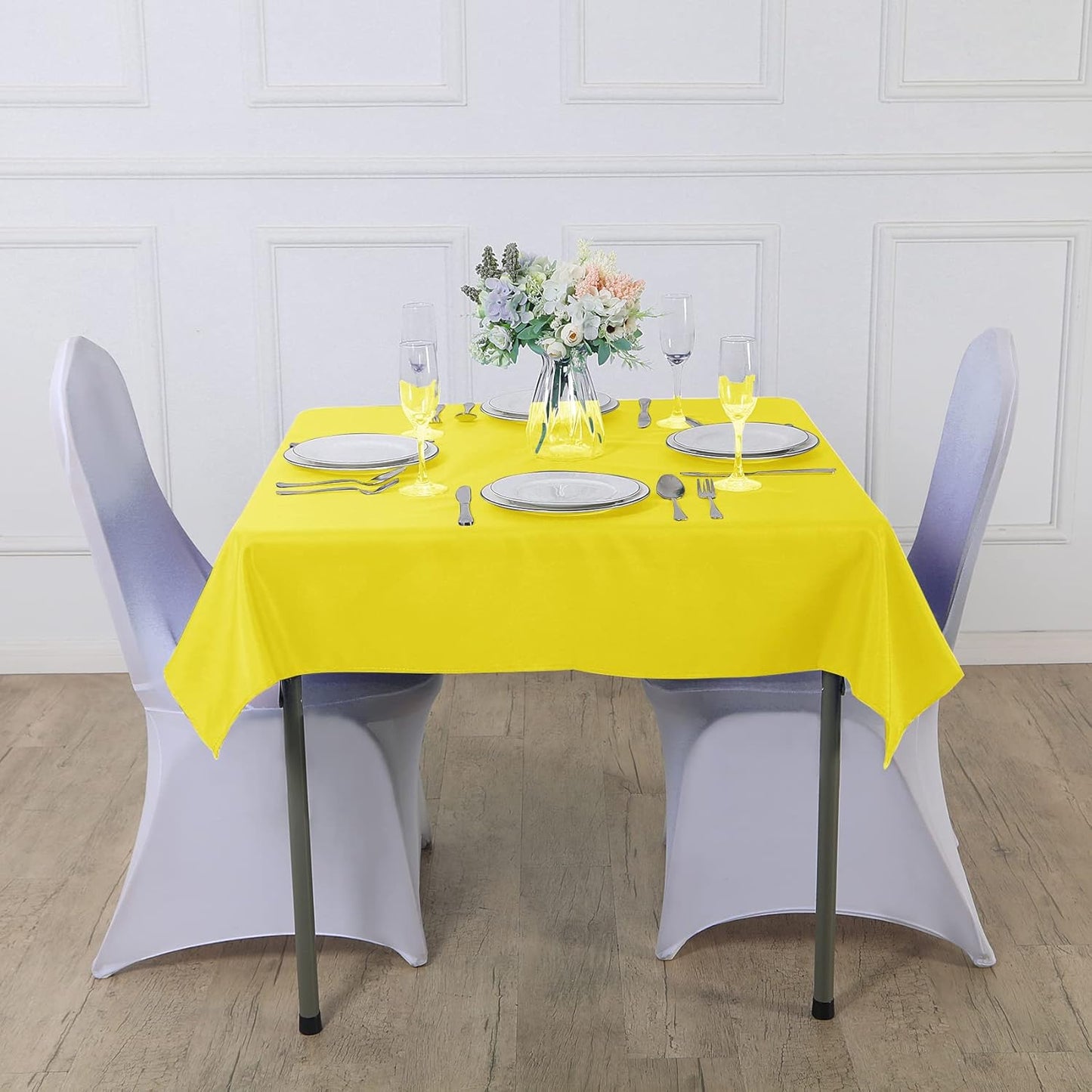 Cupuamon Square Tablecloth 52x52 inch Washable Polyester Fabric Table Cloth for Wedding Party Dining Banquet Decoration(52x52,Yellow)
